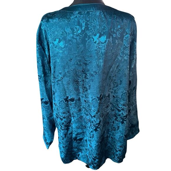 VTG 80's‎ VICTORIAS SECRET  Blue Teal  FLORAL JACQUARD NIGHTSHIRT NIGHTGOWN SZ L - Picture 3 of 8